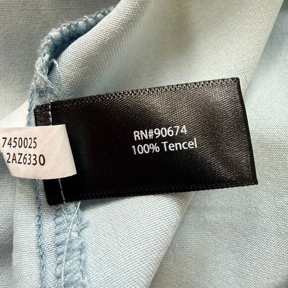 Boston Proper Off-the-Shoulder Chambray Fringe Bell Sleeve Boho Top M Light Blue - Picture 7 of 7